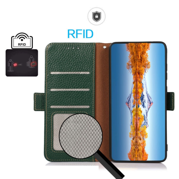 For Google Pixel 8 KHAZNEH Side-Magnetic Litchi Genuine Leather RFID Phone Case(Green) - Google Cases by PMC TechLife | Online Shopping South Africa | PMC TechLife | Buy Now Pay Later Mobicred