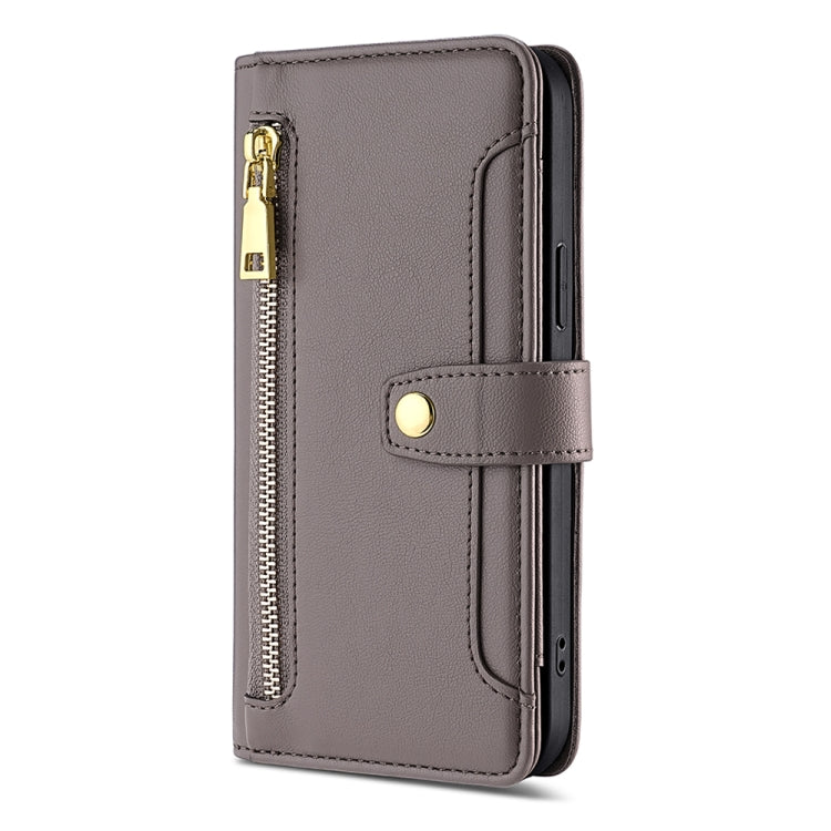 For Tecno Camon 19 / 19 Pro Sheep Texture Cross-body Zipper Wallet Leather Phone Case(Grey) - Tecno Cases by PMC TechLife | Online Shopping South Africa | PMC TechLife | Buy Now Pay Later Mobicred