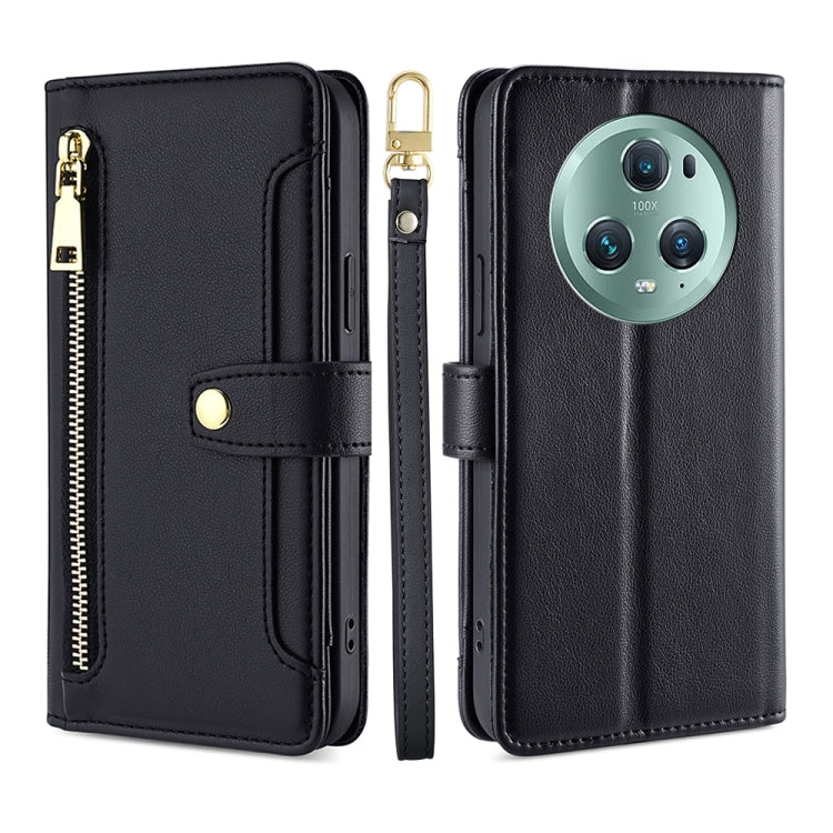 For Honor Magic5 Pro Sheep Texture Cross-body Zipper Wallet Leather Phone Case(Black) - Honor Cases by PMC TechLife | Online Shopping South Africa | PMC TechLife | Buy Now Pay Later Mobicred