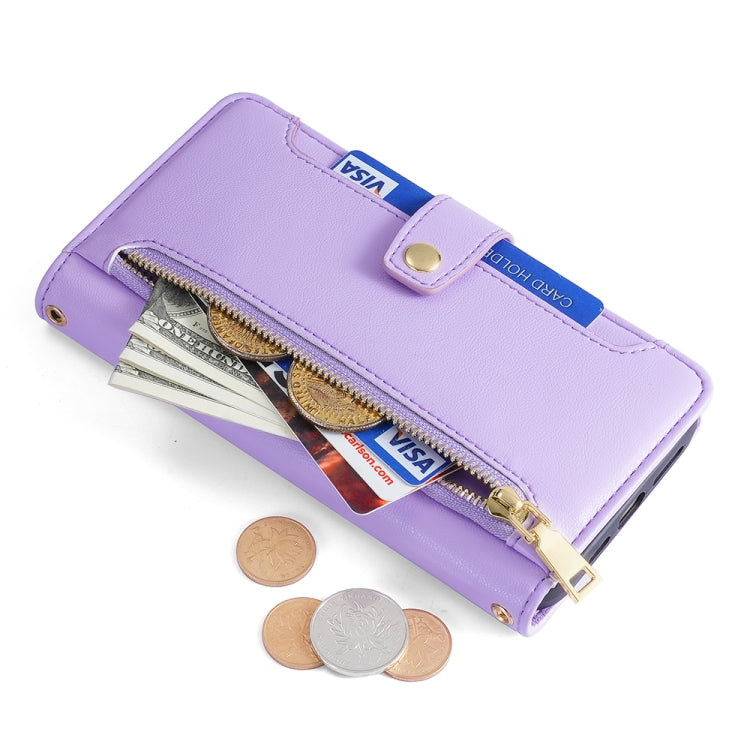 For Honor Magic5 Pro Sheep Texture Cross-body Zipper Wallet Leather Phone Case(Purple) - Honor Cases by PMC TechLife | Online Shopping South Africa | PMC TechLife | Buy Now Pay Later Mobicred