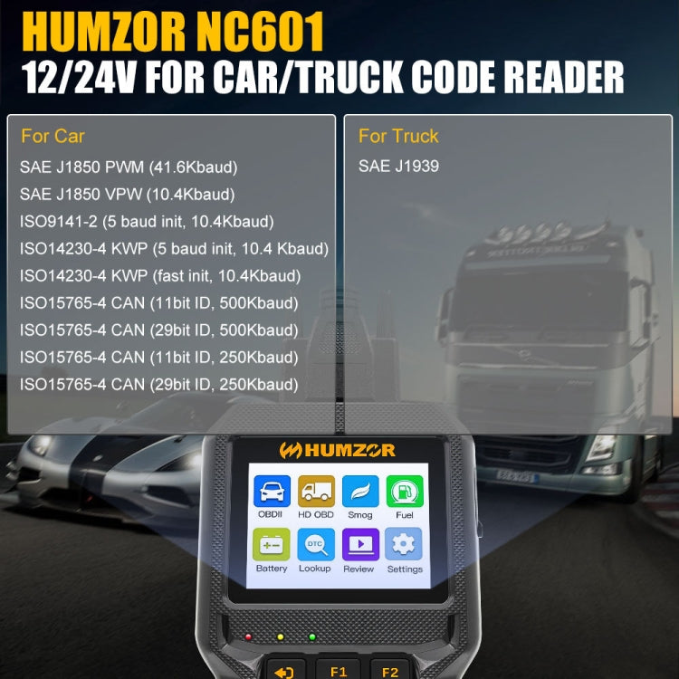 HUMZOR NC601 12-24V Car and Truck OBD2 Scan Tool Diagnostic Tool - Code Readers & Scan Tools by PMC Jewellery | Online Shopping South Africa | PMC Jewellery | Buy Now Pay Later Mobicred