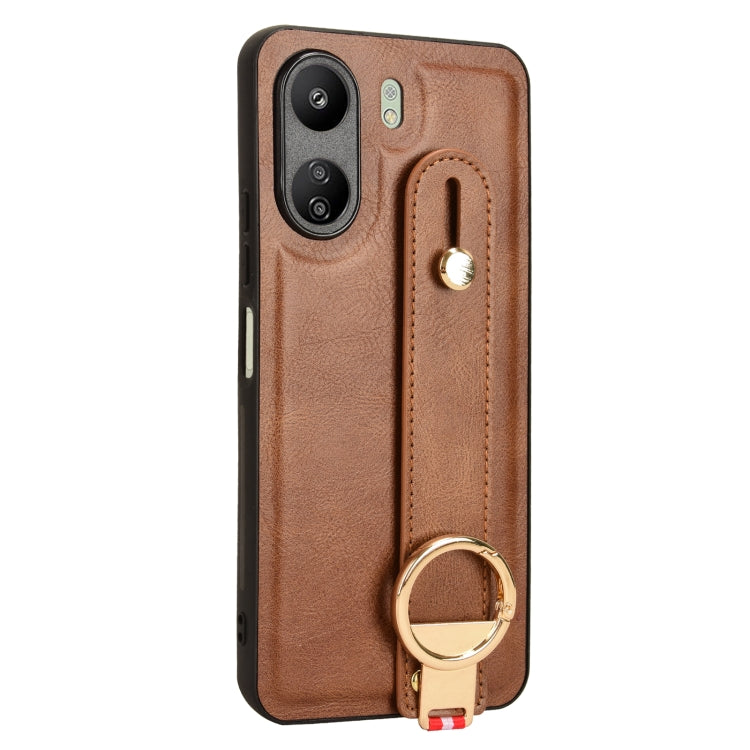 For Xiaomi Redmi 13C 4G/Poco C65 Wristband Leather Back Phone Case(Brown) - 13C Cases by PMC Jewellery | Online Shopping South Africa | PMC Jewellery | Buy Now Pay Later Mobicred