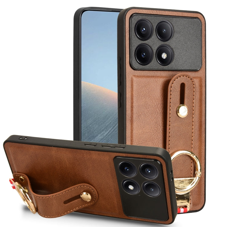 For Xiaomi Poco X6 Pro/Redmi K70E Wristband Leather Back Phone Case(Brown) - K70E Cases by PMC TechLife | Online Shopping South Africa | PMC TechLife