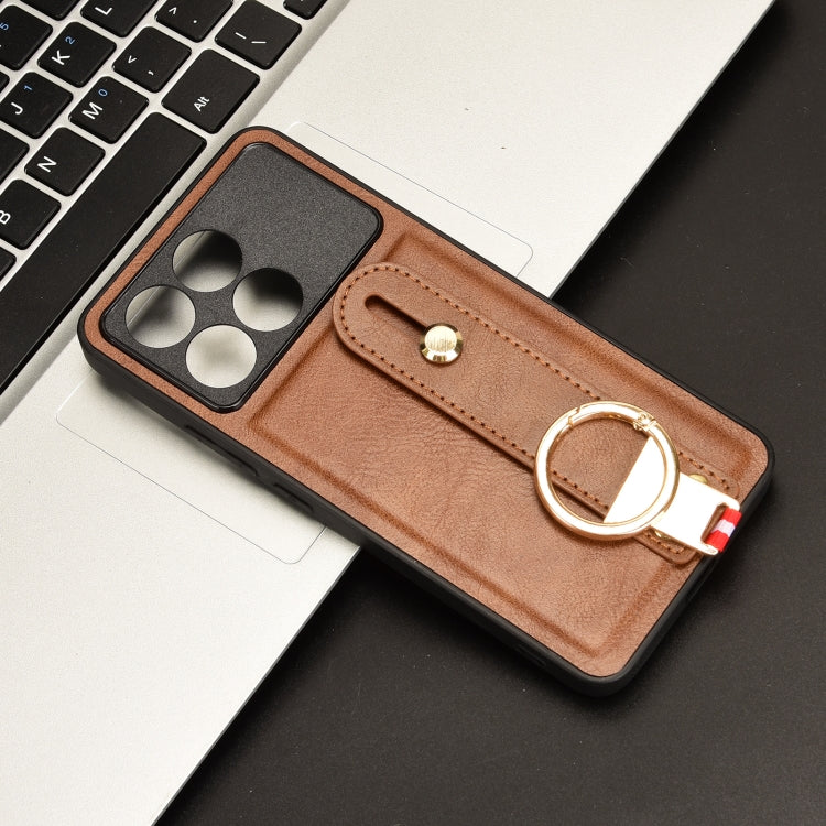 For Xiaomi Poco X6 Pro/Redmi K70E Wristband Leather Back Phone Case(Brown) - K70E Cases by PMC TechLife | Online Shopping South Africa | PMC TechLife