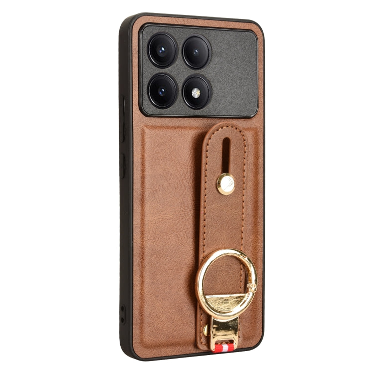 For Xiaomi Poco X6 Pro/Redmi K70E Wristband Leather Back Phone Case(Brown) - K70E Cases by PMC TechLife | Online Shopping South Africa | PMC TechLife