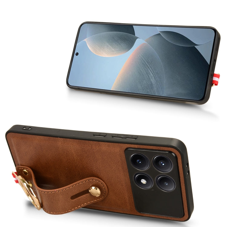 For Xiaomi Poco X6 Pro/Redmi K70E Wristband Leather Back Phone Case(Brown) - K70E Cases by PMC TechLife | Online Shopping South Africa | PMC TechLife