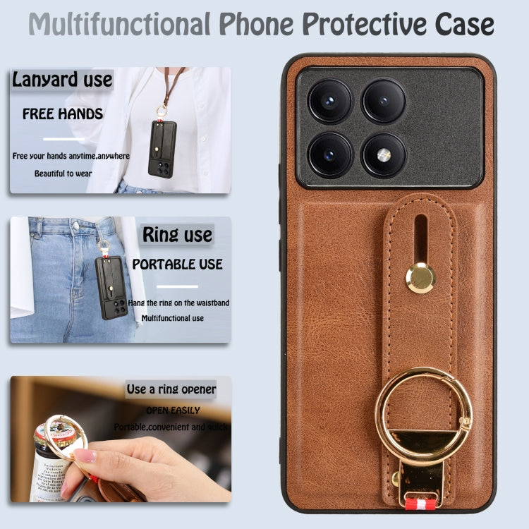 For Xiaomi Poco X6 Pro/Redmi K70E Wristband Leather Back Phone Case(Brown) - K70E Cases by PMC TechLife | Online Shopping South Africa | PMC TechLife