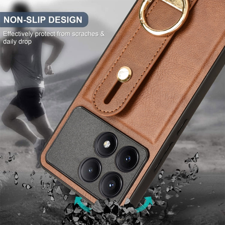 For Xiaomi Poco X6 Pro/Redmi K70E Wristband Leather Back Phone Case(Brown) - K70E Cases by PMC TechLife | Online Shopping South Africa | PMC TechLife