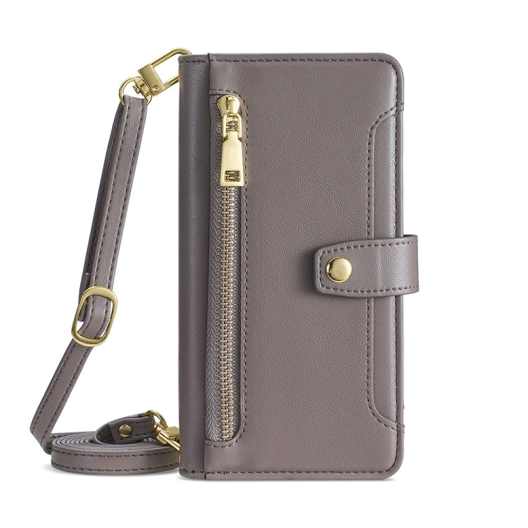 For Nokia C32 Sheep Texture Cross-body Zipper Wallet Leather Phone Case(Grey) - Nokia Cases by PMC TechLife | Online Shopping South Africa | PMC TechLife | Buy Now Pay Later Mobicred