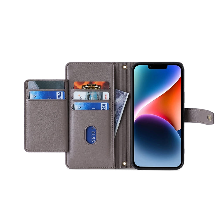 For Nokia C32 Sheep Texture Cross-body Zipper Wallet Leather Phone Case(Grey) - Nokia Cases by PMC TechLife | Online Shopping South Africa | PMC TechLife | Buy Now Pay Later Mobicred