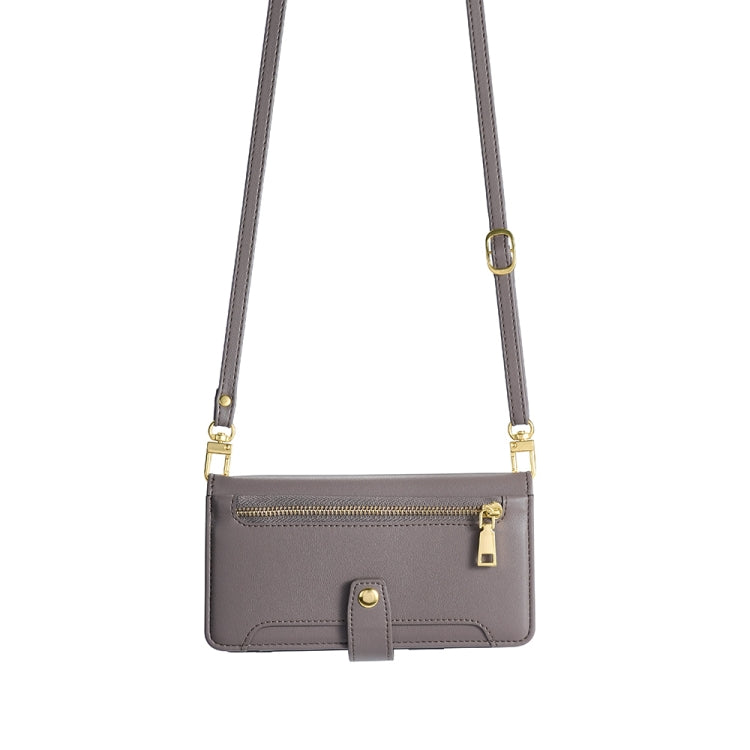 For Nokia C32 Sheep Texture Cross-body Zipper Wallet Leather Phone Case(Grey) - Nokia Cases by PMC TechLife | Online Shopping South Africa | PMC TechLife | Buy Now Pay Later Mobicred