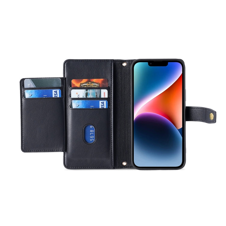 For Nokia C32 Sheep Texture Cross-body Zipper Wallet Leather Phone Case(Black) - Nokia Cases by PMC TechLife | Online Shopping South Africa | PMC TechLife | Buy Now Pay Later Mobicred