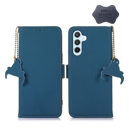 For Samsung Galaxy S24 5G Genuine Leather Magnetic RFID Leather Phone Case(Blue) - Galaxy S24 5G Cases by PMC Jewellery | Online Shopping South Africa | PMC Jewellery | Buy Now Pay Later Mobicred