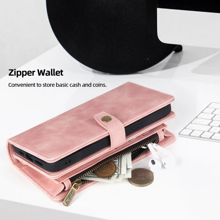 For iPhone 13 Pro Max Zipper Wallet Detachable MagSafe Leather Phone Case(Pink) - iPhone 13 Pro Max Cases by PMC TechLife | Online Shopping South Africa | PMC TechLife