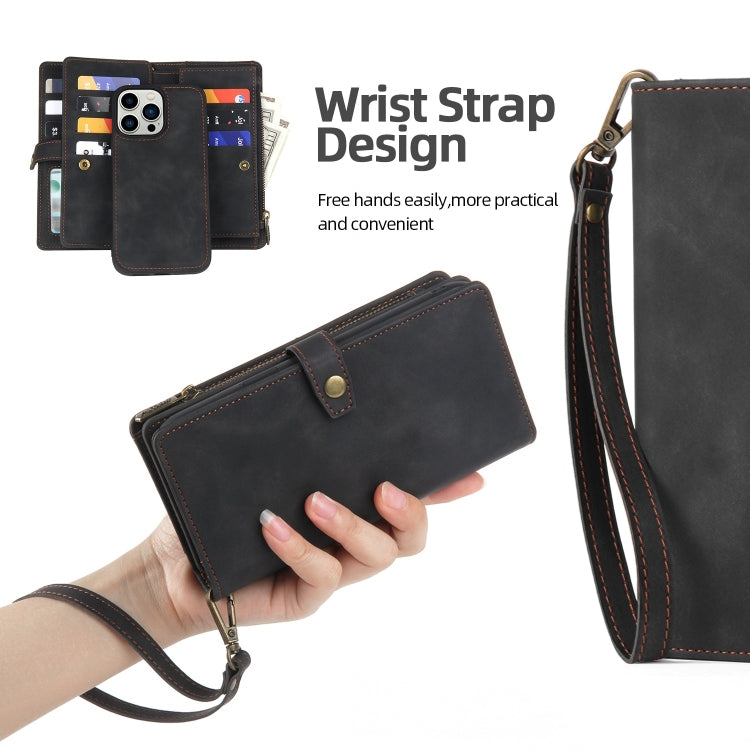 For iPhone 12 Pro Max Zipper Wallet Detachable MagSafe Leather Phone Case(Black) - iPhone 12 Pro Max Cases by PMC TechLife | Online Shopping South Africa | PMC TechLife