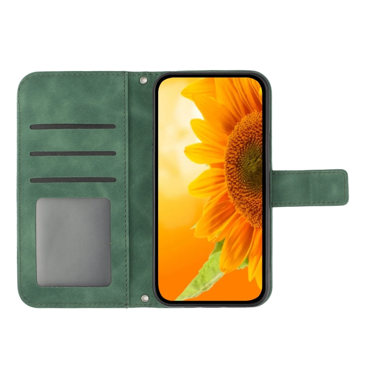 For Xiaomi Poco F5 Pro Skin Feel Sun Flower Embossed Flip Leather Phone Case with Lanyard(Green) - Xiaomi Cases by PMC Jewellery | Online Shopping South Africa | PMC Jewellery | Buy Now Pay Later Mobicred