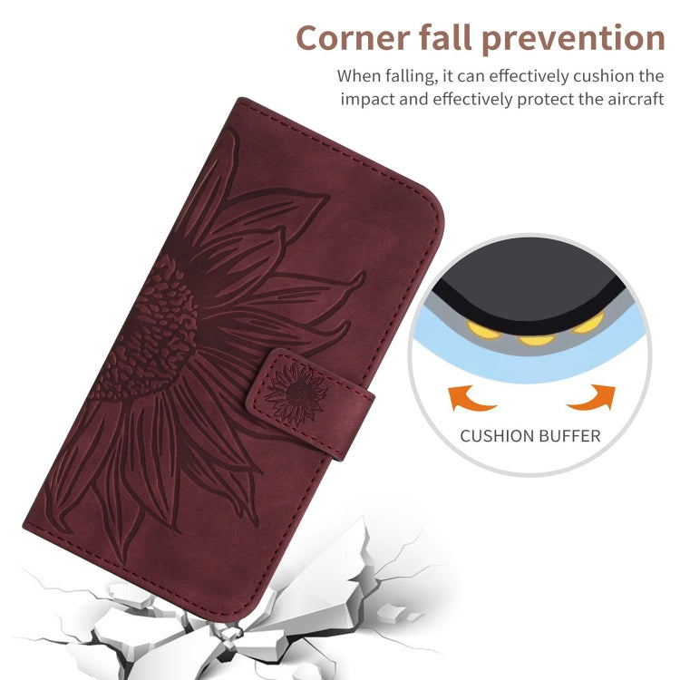 For Xiaomi Poco F5 Pro Skin Feel Sun Flower Embossed Flip Leather Phone Case with Lanyard(Wine Red) - Xiaomi Cases by PMC Jewellery | Online Shopping South Africa | PMC Jewellery | Buy Now Pay Later Mobicred