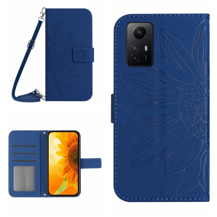 For Xiaomi Redmi Note 12S Skin Feel Sun Flower Embossed Flip Leather Phone Case with Lanyard(Dark Blue) - Xiaomi Cases by PMC Jewellery | Online Shopping South Africa | PMC Jewellery | Buy Now Pay Later Mobicred