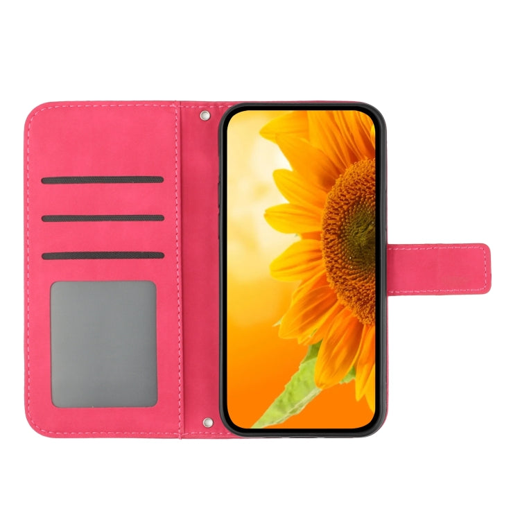 For Xiaomi Redmi 12 4G Global Skin Feel Sun Flower Embossed Flip Leather Phone Case with Lanyard(Rose Red) - Xiaomi Cases by PMC Jewellery | Online Shopping South Africa | PMC Jewellery | Buy Now Pay Later Mobicred