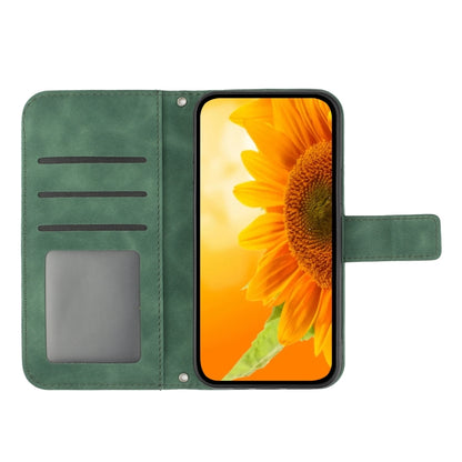 For Xiaomi Redmi 12 4G Global Skin Feel Sun Flower Embossed Flip Leather Phone Case with Lanyard(Green) - Xiaomi Cases by PMC Jewellery | Online Shopping South Africa | PMC Jewellery | Buy Now Pay Later Mobicred