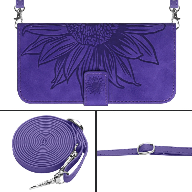 For Xiaomi Redmi 12 5G Skin Feel Sun Flower Embossed Flip Leather Phone Case with Lanyard(Dark Purple) - Xiaomi Cases by PMC Jewellery | Online Shopping South Africa | PMC Jewellery | Buy Now Pay Later Mobicred