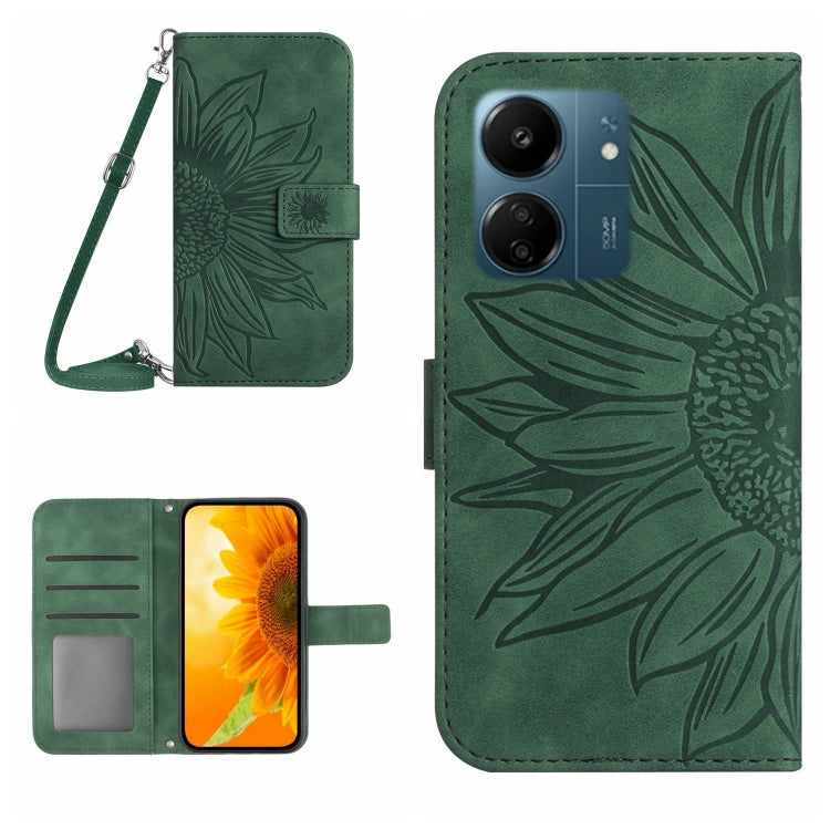 For Xiaomi Redmi 13C 4G Skin Feel Sun Flower Embossed Flip Leather Phone Case with Lanyard(Green) - 13C Cases by PMC Jewellery | Online Shopping South Africa | PMC Jewellery | Buy Now Pay Later Mobicred