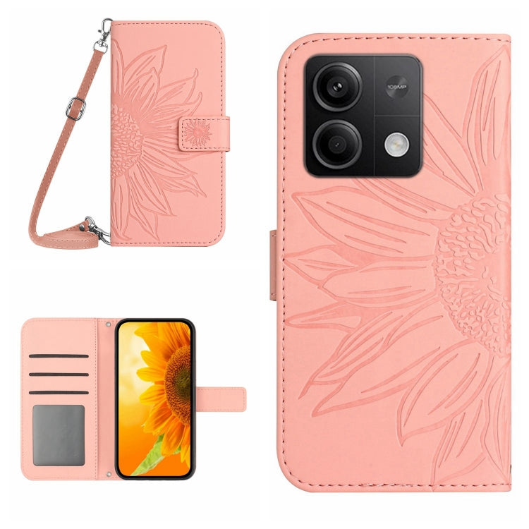 For Xiaomi Redmi Note 13 4G Global Skin Feel Sun Flower Embossed Flip Leather Phone Case with Lanyard(Pink) - Note 13 Cases by PMC Jewellery | Online Shopping South Africa | PMC Jewellery | Buy Now Pay Later Mobicred