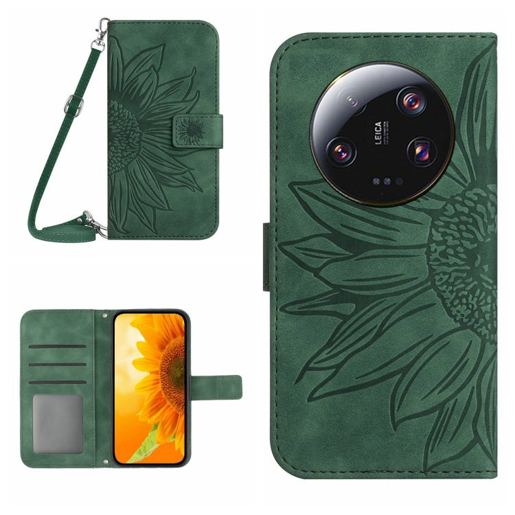 For Xiaomi 14 Ultra Skin Feel Sun Flower Embossed Flip Leather Phone Case with Lanyard(Green) - 14 Ultra Cases by PMC Jewellery | Online Shopping South Africa | PMC Jewellery | Buy Now Pay Later Mobicred