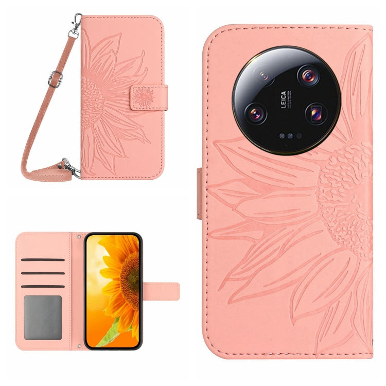 For Xiaomi 14 Ultra Skin Feel Sun Flower Embossed Flip Leather Phone Case with Lanyard(Pink) - 14 Ultra Cases by PMC Jewellery | Online Shopping South Africa | PMC Jewellery | Buy Now Pay Later Mobicred