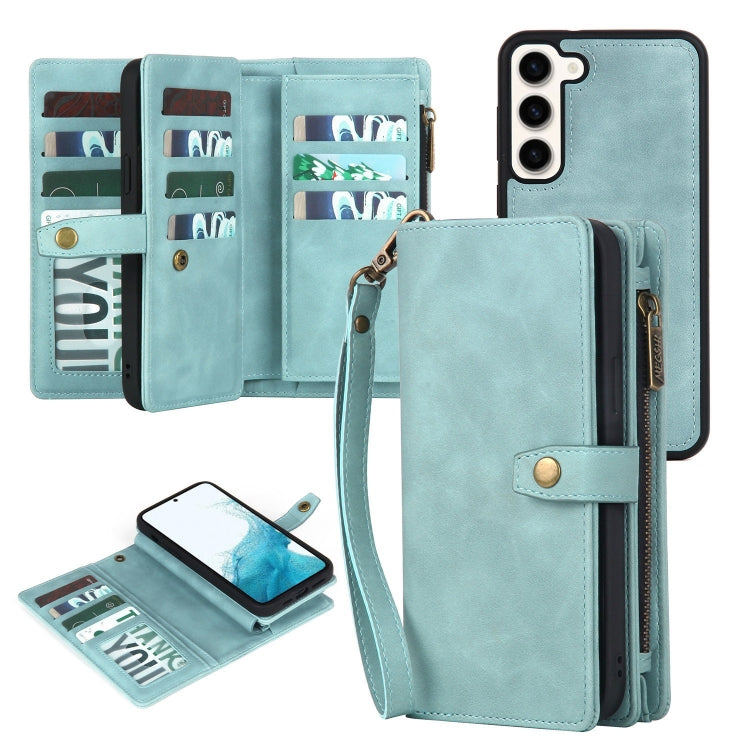 For Samsung Galaxy S22+ 5G Zipper Wallet Detachable MagSafe Leather Phone Case(Blue) - Galaxy S22+ 5G Cases by PMC Jewellery | Online Shopping South Africa | PMC Jewellery