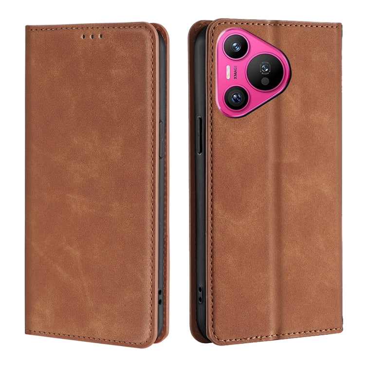 For Huawei Pura 70 Skin Feel Magnetic Leather Phone Case(Light Brown) - Huawei Cases by PMC Jewellery | Online Shopping South Africa | PMC Jewellery | Buy Now Pay Later Mobicred