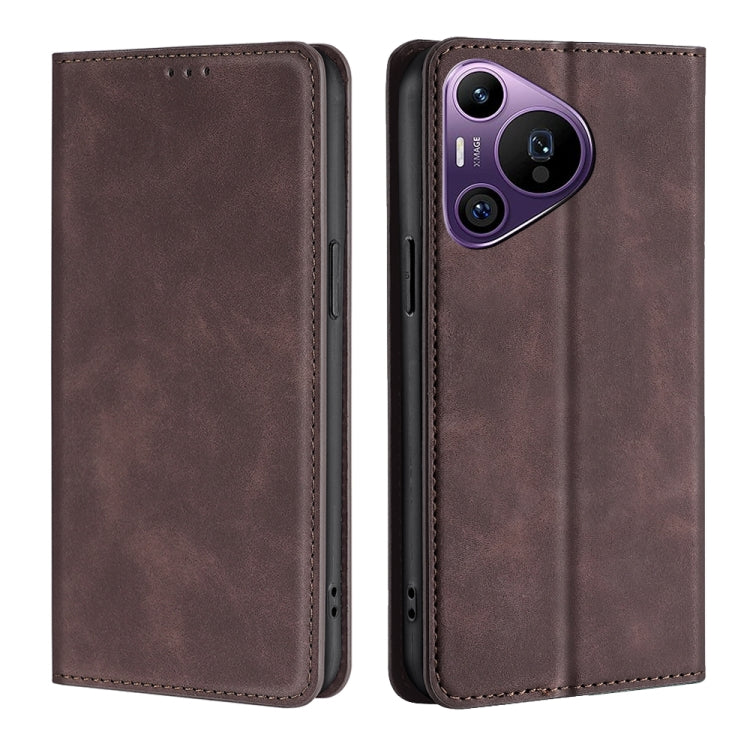 For Huawei Pura 70 Pro / Pro+ Skin Feel Magnetic Leather Phone Case(Dark Brown) - Huawei Cases by PMC Jewellery | Online Shopping South Africa | PMC Jewellery | Buy Now Pay Later Mobicred