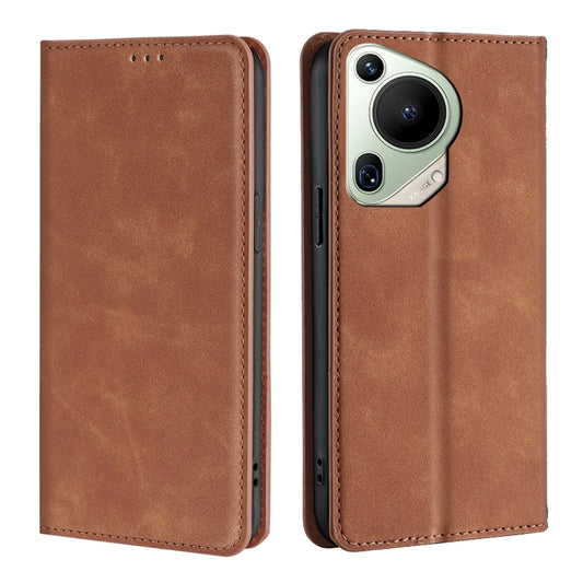 For Huawei Pura 70 Ultra Skin Feel Magnetic Leather Phone Case(Light Brown) - Huawei Cases by PMC Jewellery | Online Shopping South Africa | PMC Jewellery | Buy Now Pay Later Mobicred