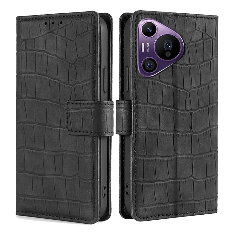 For Huawei Pura 70 Pro / 70 Pro+ 5G Skin Feel Crocodile Magnetic Clasp Leather Phone Case(Black) - Huawei Cases by PMC Jewellery | Online Shopping South Africa | PMC Jewellery | Buy Now Pay Later Mobicred