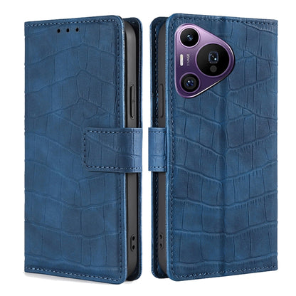 For Huawei Pura 70 Pro / 70 Pro+ 5G Skin Feel Crocodile Magnetic Clasp Leather Phone Case(Blue) - Huawei Cases by PMC Jewellery | Online Shopping South Africa | PMC Jewellery | Buy Now Pay Later Mobicred