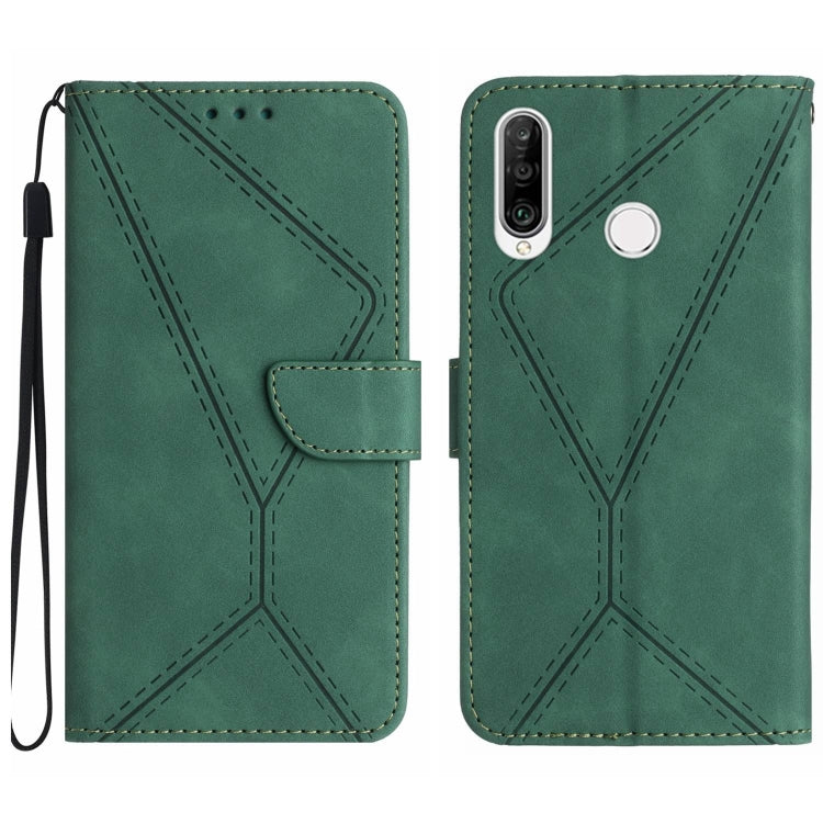 For Huawei P30 Lite/nova 4e Stitching Embossed Leather Phone Case(Green) - Huawei Cases by PMC TechLife | Online Shopping South Africa | PMC TechLife | Buy Now Pay Later Mobicred