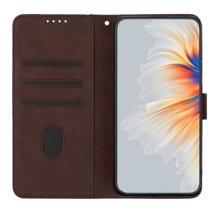 For Xiaomi Redmi K70 Heart Pattern Skin Feel Leather Phone Case(Brown) - K70 Cases by PMC TechLife | Online Shopping South Africa | PMC TechLife | Buy Now Pay Later Mobicred