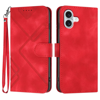 For iPhone 16 Plus Line Pattern Skin Feel Leather Phone Case(Red) - iPhone 16 Plus Cases by PMC Jewellery | Online Shopping South Africa | PMC Jewellery | Buy Now Pay Later Mobicred