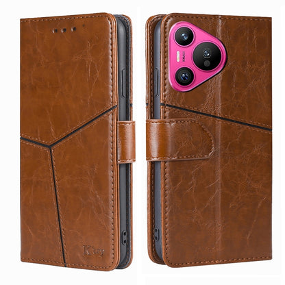 For Huawei Pura 70 5G Geometric Stitching Leather Phone Case(Light Brown) - Huawei Cases by PMC Jewellery | Online Shopping South Africa | PMC Jewellery | Buy Now Pay Later Mobicred