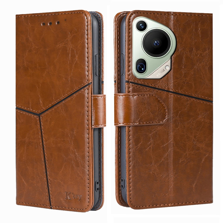 For Huawei Pura 70 Ultra 5G Geometric Stitching Leather Phone Case(Light Brown) - Huawei Cases by PMC Jewellery | Online Shopping South Africa | PMC Jewellery | Buy Now Pay Later Mobicred