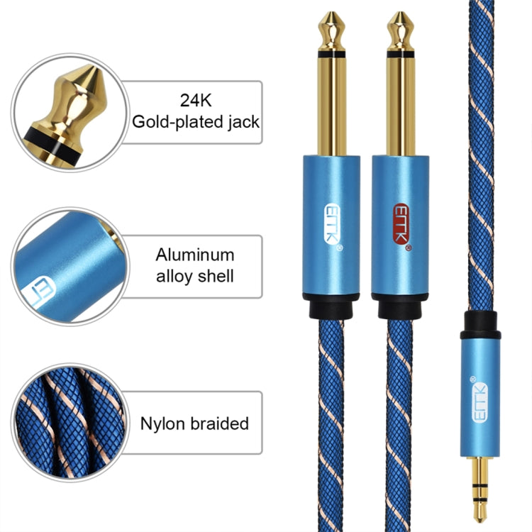 EMK 3.5mm Jack Male to 2 x 6.35mm Jack Male Gold Plated Connector Nylon Braid AUX Cable for Computer / X-BOX / PS3 / CD / DVD, Cable Length:3m(Dark Blue) - Audio Optical Cables by PMC Jewellery | Online Shopping South Africa | PMC Jewellery | Buy Now Pay Later Mobicred