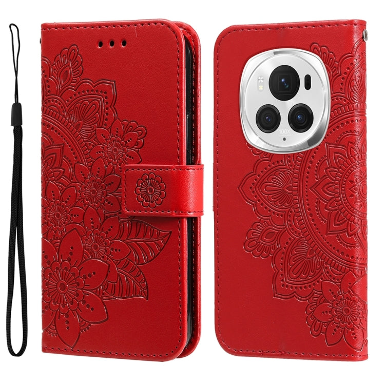 For Honor Magic6 Pro Seven-petal Flowers Embossing Leather Phone Case(Red) - Honor Cases by PMC Jewellery | Online Shopping South Africa | PMC Jewellery | Buy Now Pay Later Mobicred