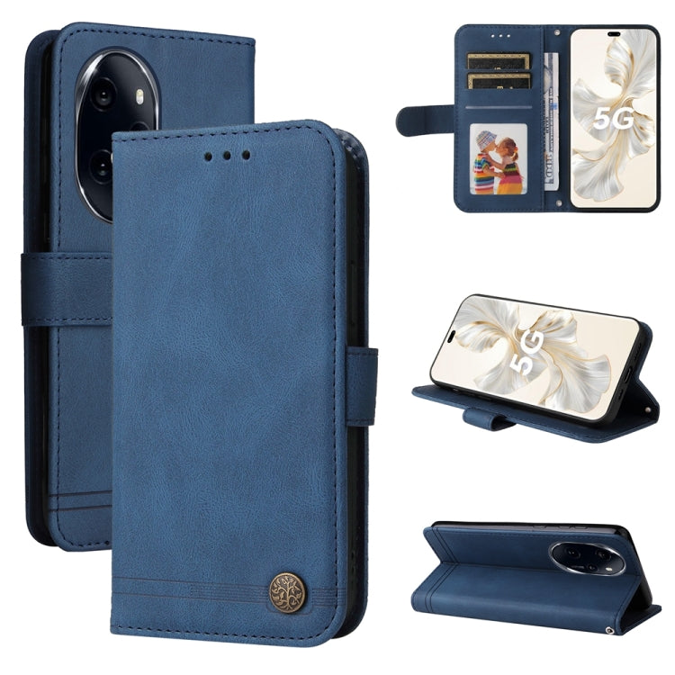 For Honor 100 Pro Skin Feel Life Tree Metal Button Leather Phone Case(Blue) - Honor Cases by PMC TechLife | Online Shopping South Africa | PMC TechLife | Buy Now Pay Later Mobicred