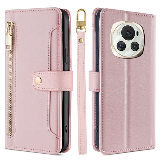 For Honor Magic6 5G Sheep Texture Cross-body Zipper Wallet Leather Phone Case(Pink) - Honor Cases by PMC Jewellery | Online Shopping South Africa | PMC Jewellery | Buy Now Pay Later Mobicred