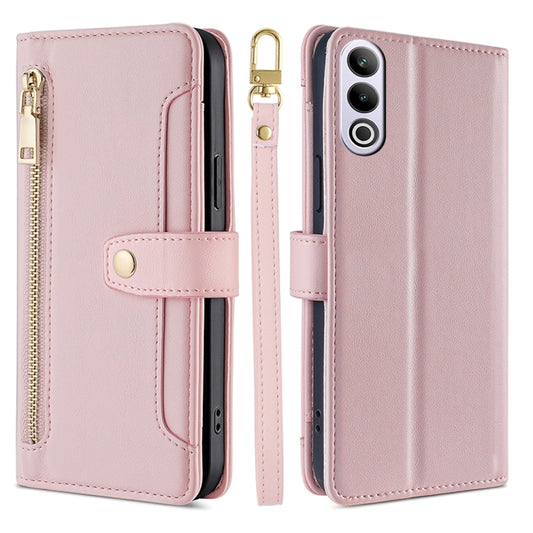 For OnePlus Ace 3V 5G Sheep Texture Cross-body Zipper Wallet Leather Phone Case(Pink) - OnePlus Cases by PMC Jewellery | Online Shopping South Africa | PMC Jewellery | Buy Now Pay Later Mobicred