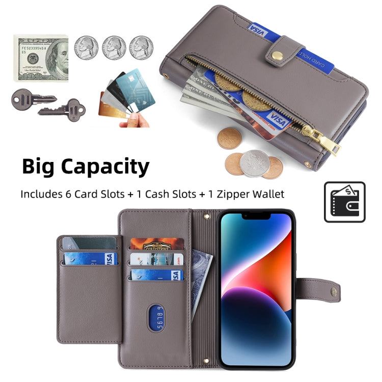 For OnePlus Nord CE4 Sheep Texture Cross-body Zipper Wallet Leather Phone Case(Grey) - OnePlus Cases by PMC TechLife | Online Shopping South Africa | PMC TechLife | Buy Now Pay Later Mobicred
