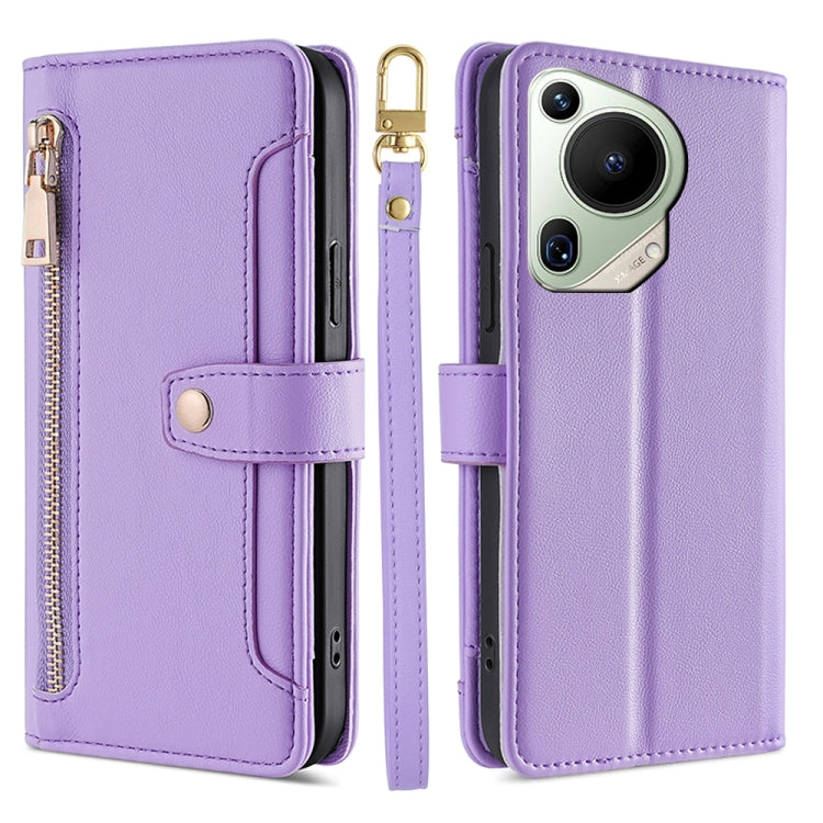 For Huawei Pura 70 Ultra 5G Sheep Texture Cross-body Zipper Wallet Leather Phone Case(Purple) - Huawei Cases by PMC Jewellery | Online Shopping South Africa | PMC Jewellery | Buy Now Pay Later Mobicred