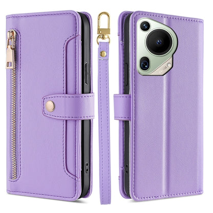 For Huawei Pura 70 Ultra 5G Sheep Texture Cross-body Zipper Wallet Leather Phone Case(Purple) - Huawei Cases by PMC Jewellery | Online Shopping South Africa | PMC Jewellery | Buy Now Pay Later Mobicred