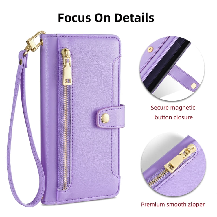 For Huawei Pura 70 Ultra 5G Sheep Texture Cross-body Zipper Wallet Leather Phone Case(Purple) - Huawei Cases by PMC Jewellery | Online Shopping South Africa | PMC Jewellery | Buy Now Pay Later Mobicred