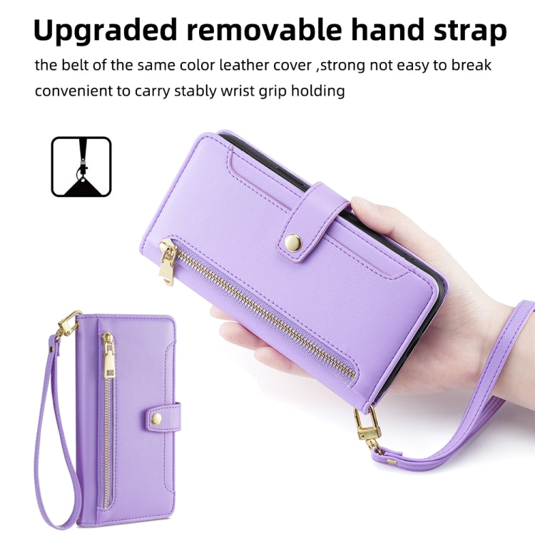 For Huawei Pura 70 Ultra 5G Sheep Texture Cross-body Zipper Wallet Leather Phone Case(Purple) - Huawei Cases by PMC Jewellery | Online Shopping South Africa | PMC Jewellery | Buy Now Pay Later Mobicred